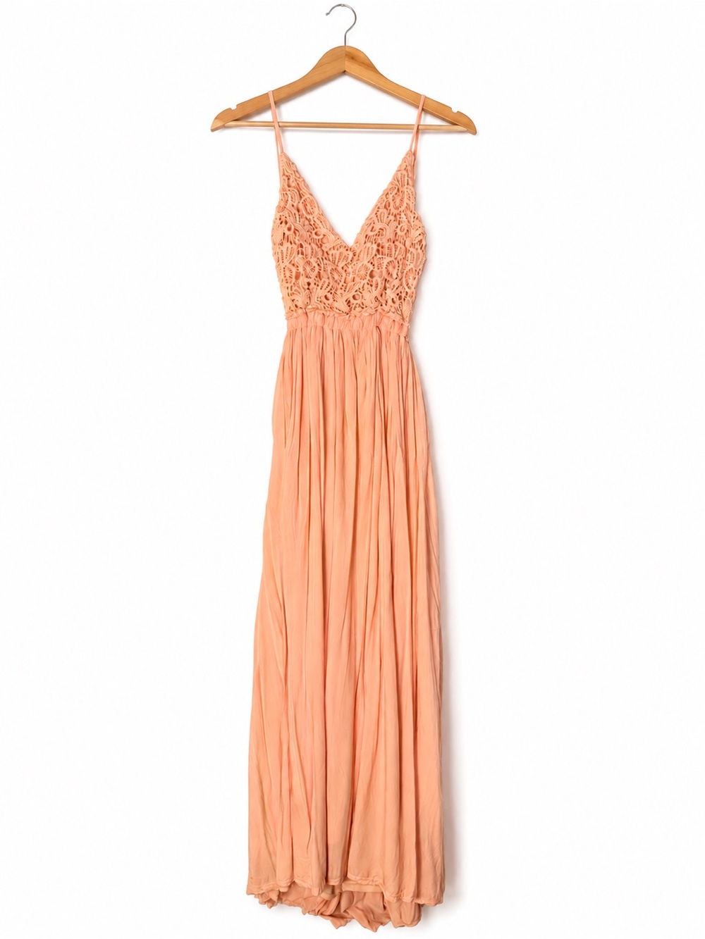 Parvenue Peach Crochet Lace Bodice Maxi Dress